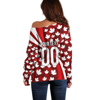 Personalized Canada Football Off Shoulder Sweater Maple Leaf Pattern - Moose Soccer Mascot