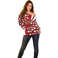 Personalized Canada Football Off Shoulder Sweater Maple Leaf Pattern - Moose Soccer Mascot