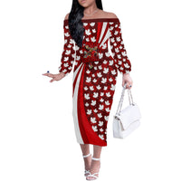 Personalized Canada Football Off The Shoulder Long Sleeve Dress Maple Leaf Pattern - Moose Soccer Mascot