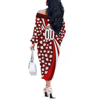 Personalized Canada Football Off The Shoulder Long Sleeve Dress Maple Leaf Pattern - Moose Soccer Mascot