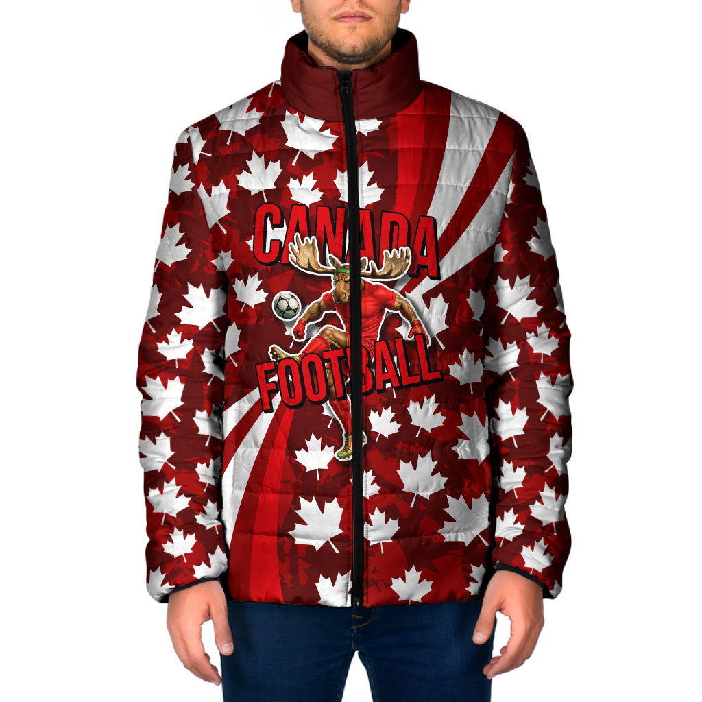 Personalized Canada Football Padded Jacket Maple Leaf Pattern - Moose Soccer Mascot