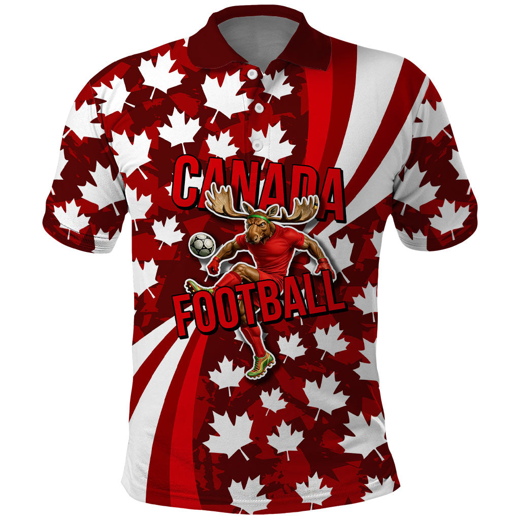 Personalized Canada Football Polo Shirt Maple Leaf Pattern - Moose Soccer Mascot
