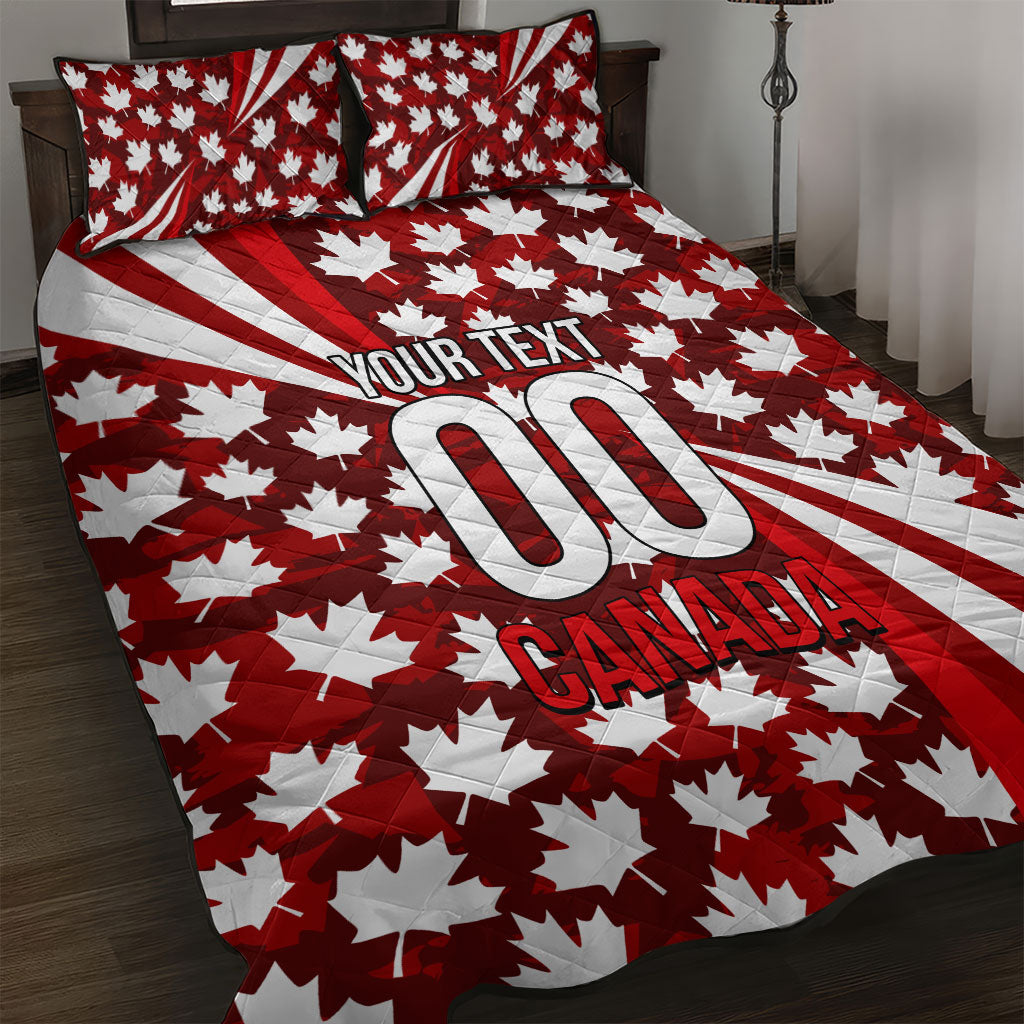 Personalized Canada Football Quilt Bed Set Maple Leaf Pattern - Moose Soccer Mascot