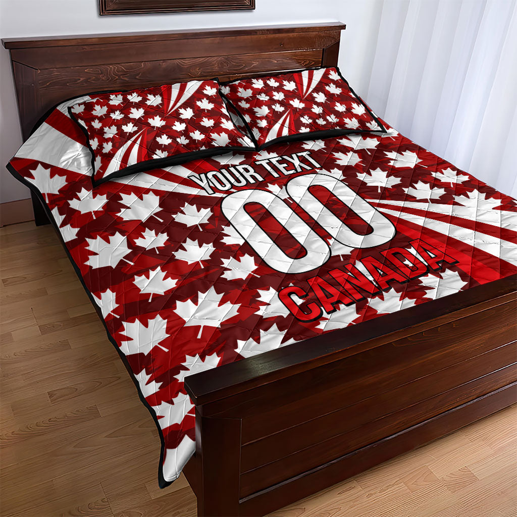 Personalized Canada Football Quilt Bed Set Maple Leaf Pattern - Moose Soccer Mascot