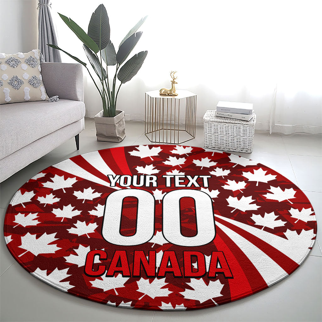 Personalized Canada Football Round Carpet Maple Leaf Pattern - Moose Soccer Mascot