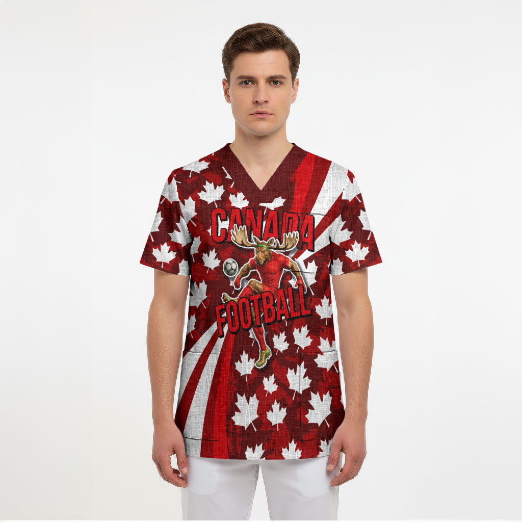 Personalized Canada Football Scrub Top Maple Leaf Pattern - Moose Soccer Mascot