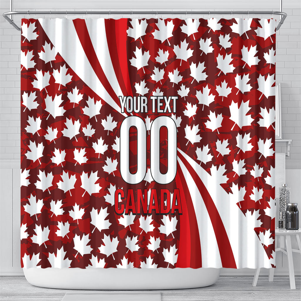 Personalized Canada Football Shower Curtain Maple Leaf Pattern - Moose Soccer Mascot