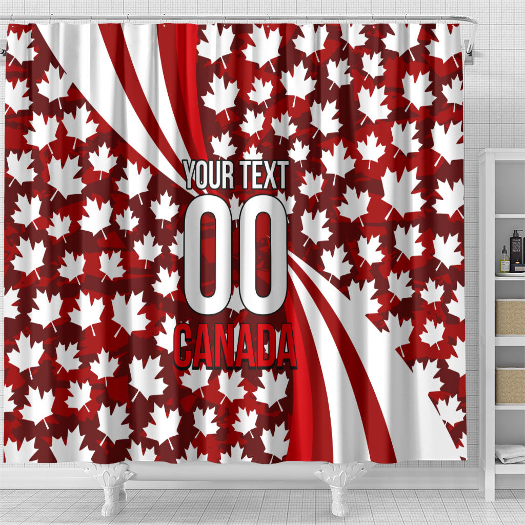 Personalized Canada Football Shower Curtain Maple Leaf Pattern - Moose Soccer Mascot