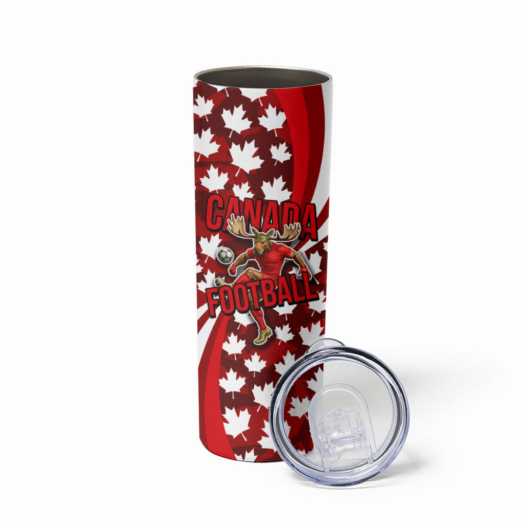 Personalized Canada Football Skinny Tumbler Maple Leaf Pattern - Moose Soccer Mascot