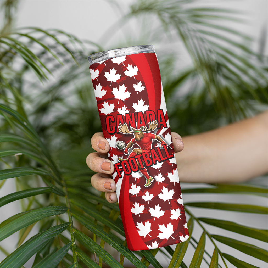 Personalized Canada Football Skinny Tumbler Maple Leaf Pattern - Moose Soccer Mascot