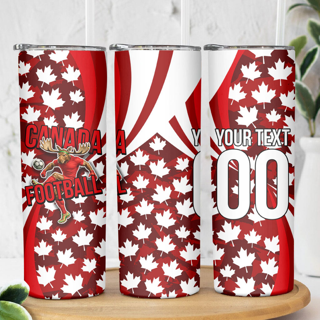 Personalized Canada Football Skinny Tumbler Maple Leaf Pattern - Moose Soccer Mascot