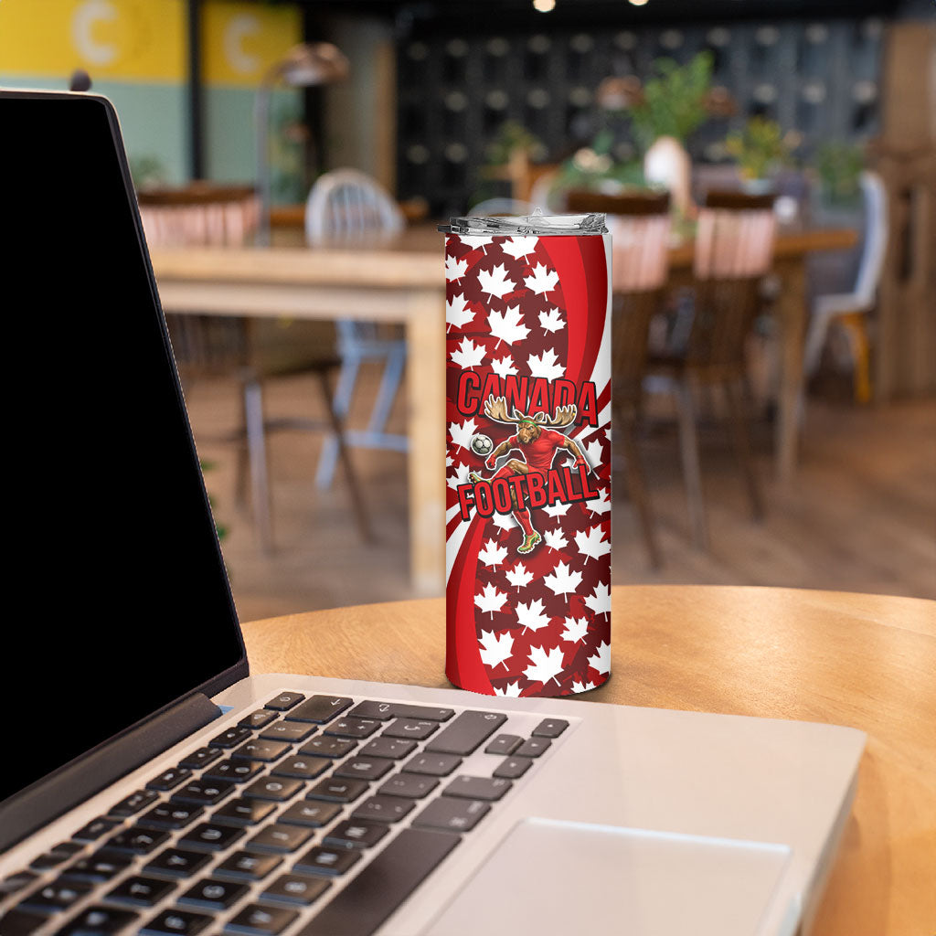 Personalized Canada Football Skinny Tumbler Maple Leaf Pattern - Moose Soccer Mascot