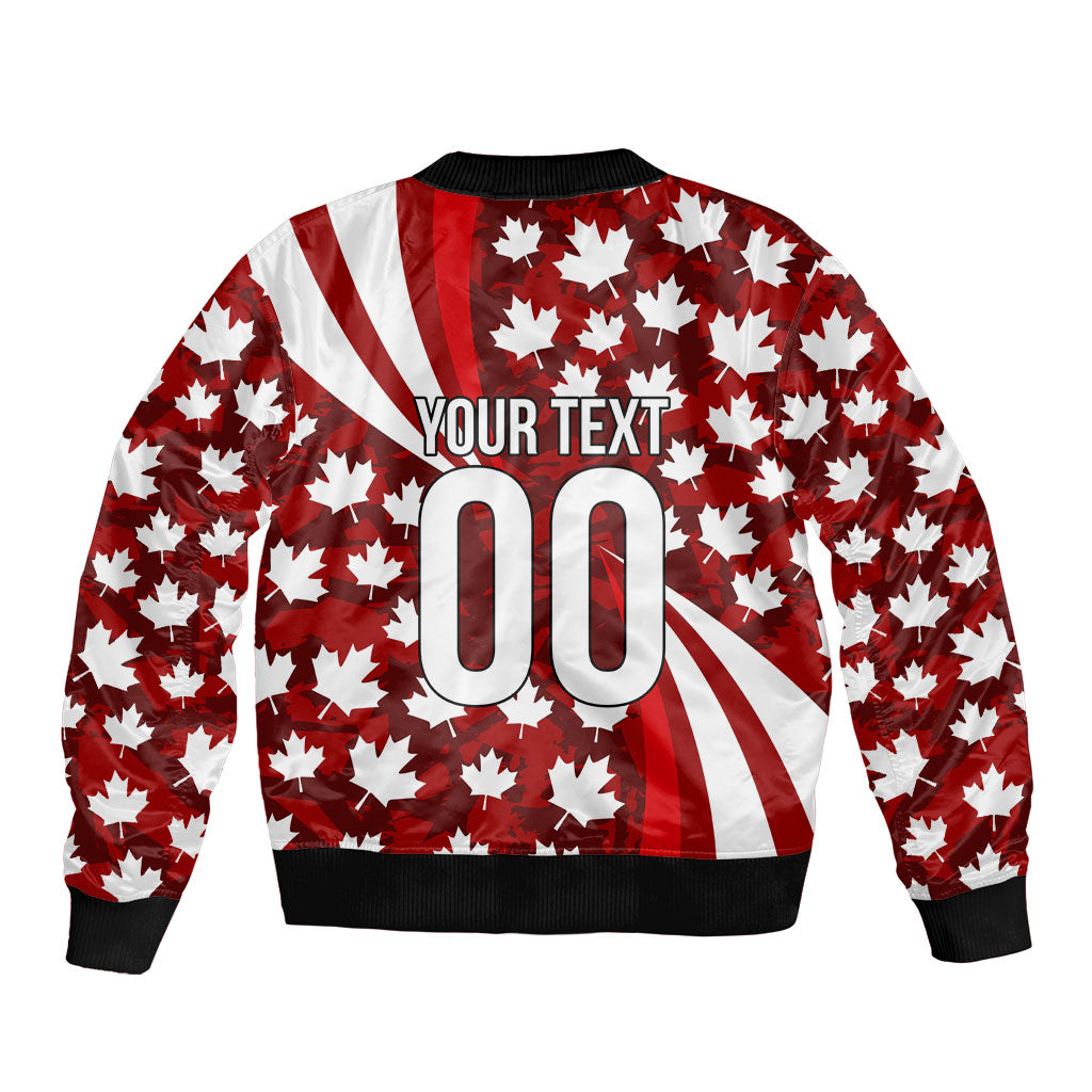 Personalized Canada Football Sleeve Zip Bomber Jacket Maple Leaf Pattern - Moose Soccer Mascot