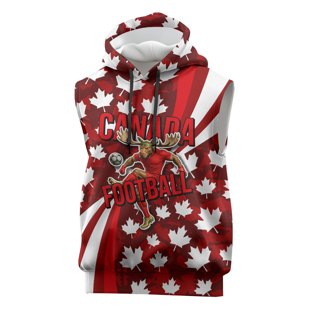 Personalized Canada Football Sleeveless Hoodie Maple Leaf Pattern - Moose Soccer Mascot