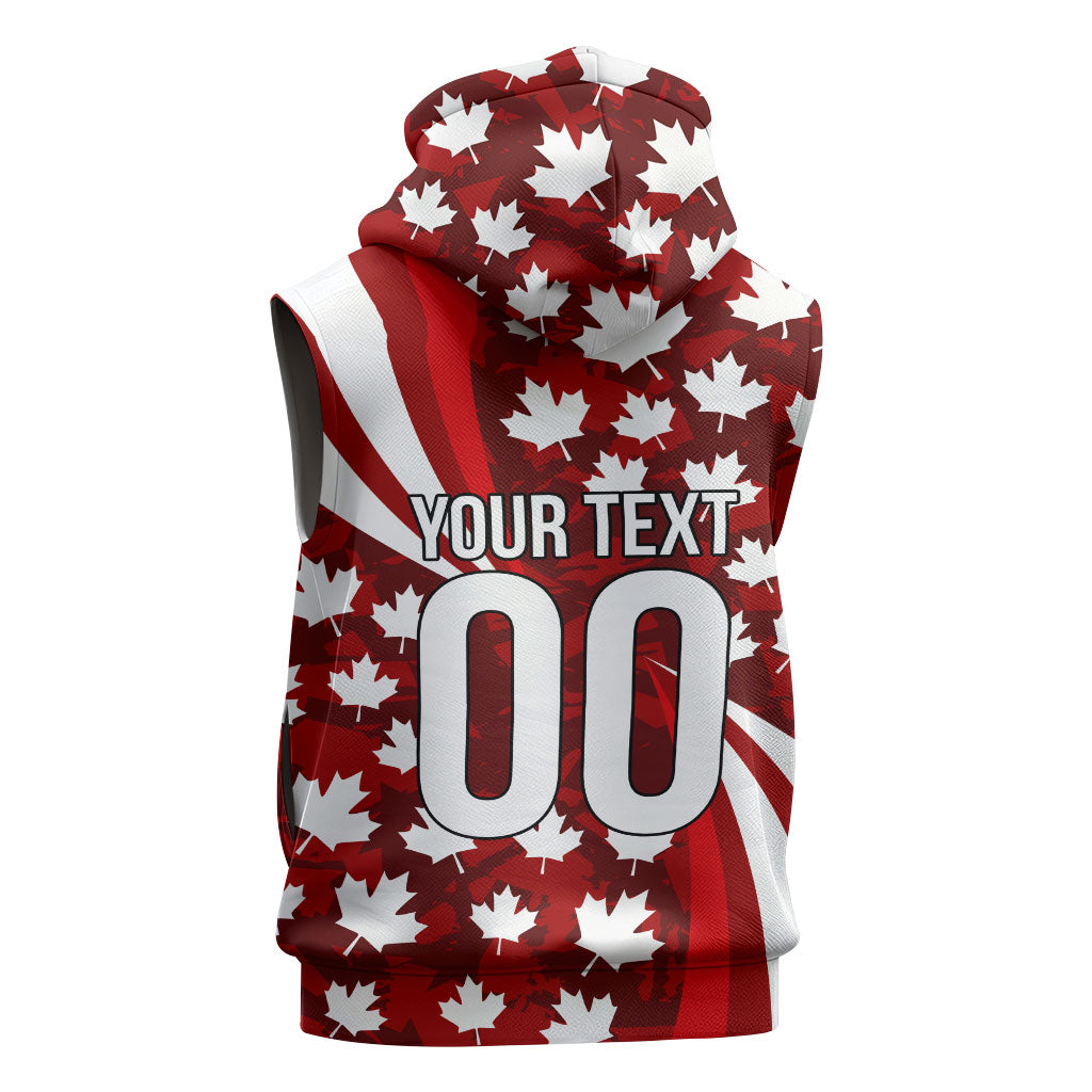 Personalized Canada Football Sleeveless Hoodie Maple Leaf Pattern - Moose Soccer Mascot