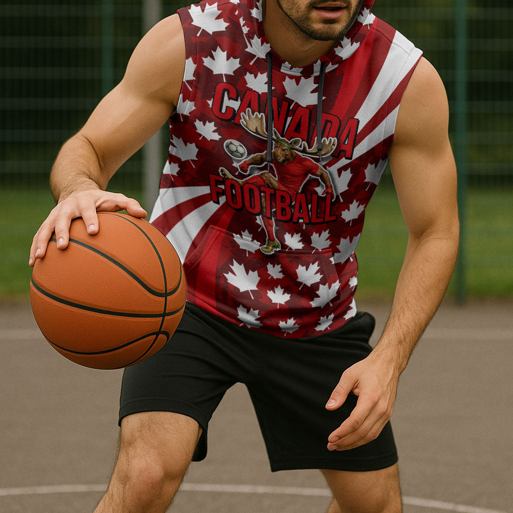 Personalized Canada Football Sleeveless Hoodie Maple Leaf Pattern - Moose Soccer Mascot