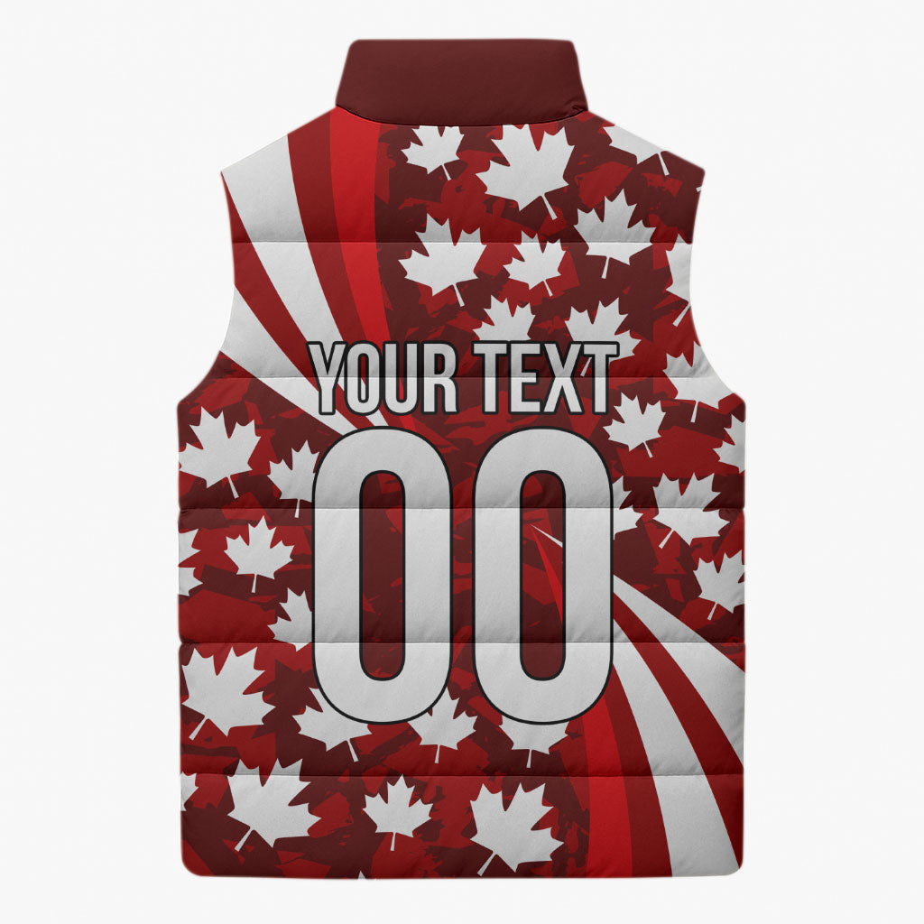 Personalized Canada Football Sleeveless Puffer Jacket Maple Leaf Pattern - Moose Soccer Mascot