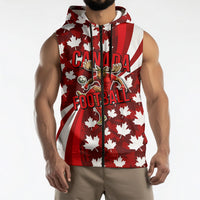 Personalized Canada Football Sleeveless Zip Hoodie Maple Leaf Pattern - Moose Soccer Mascot