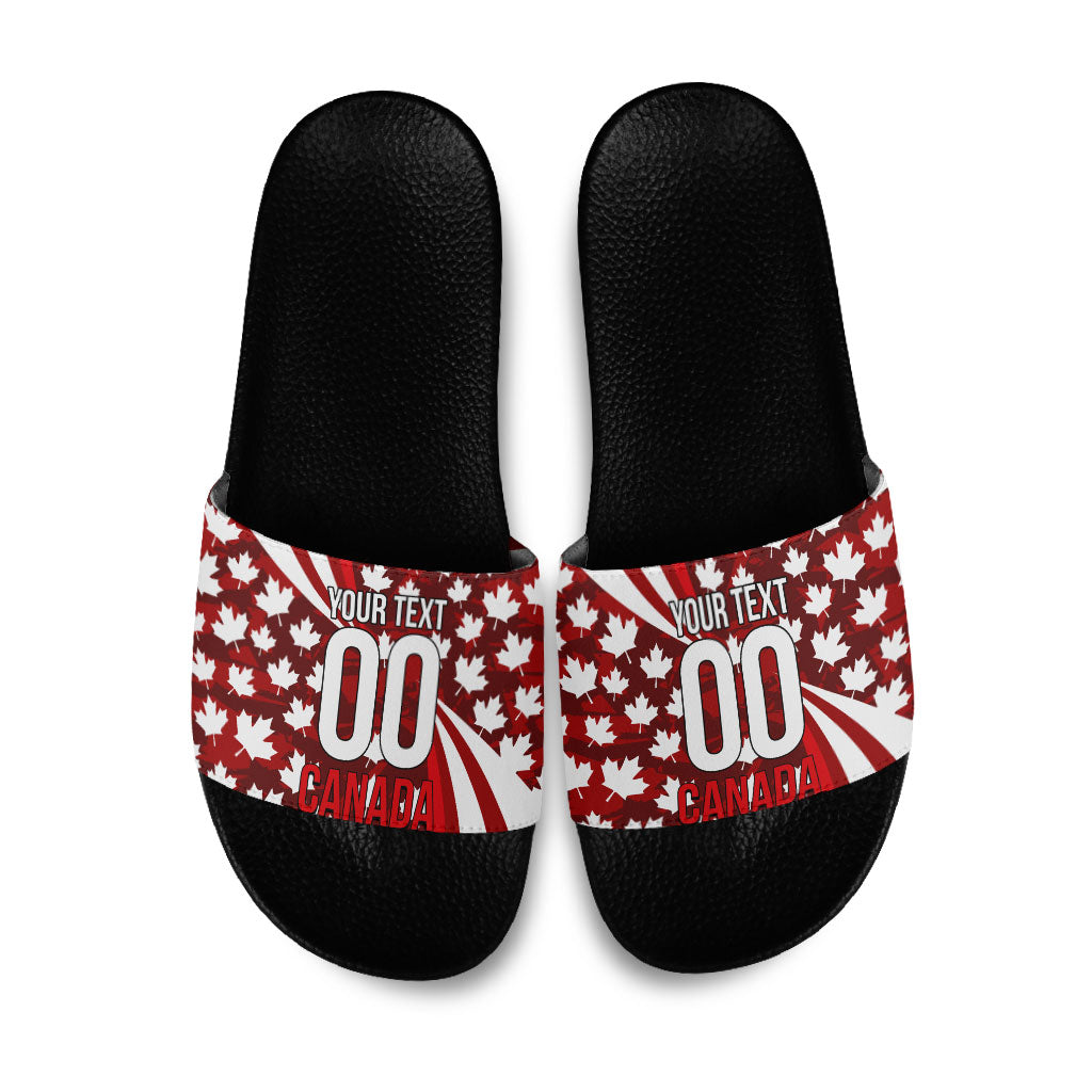 Personalized Canada Football Slide Sandals Maple Leaf Pattern - Moose Soccer Mascot