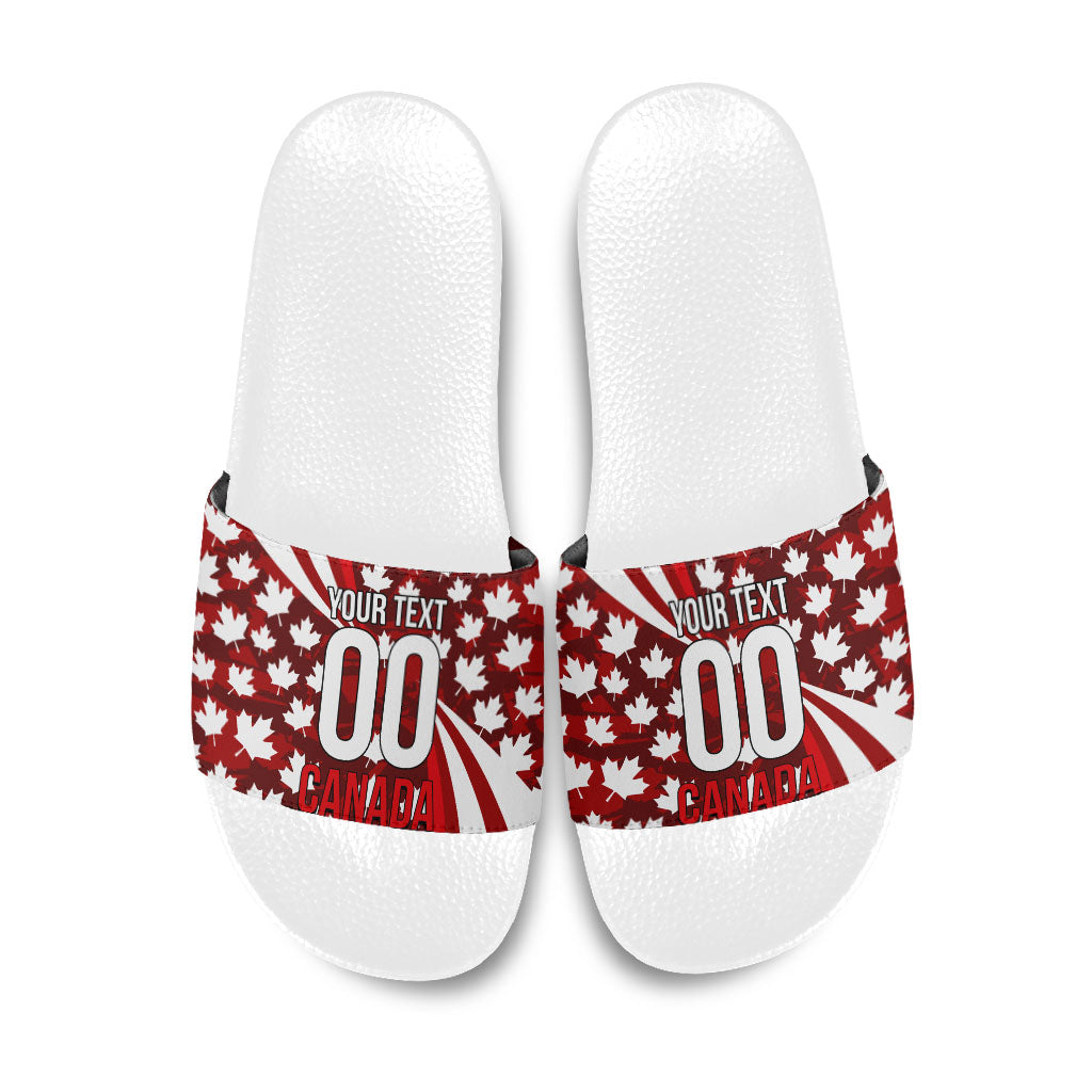 Personalized Canada Football Slide Sandals Maple Leaf Pattern - Moose Soccer Mascot