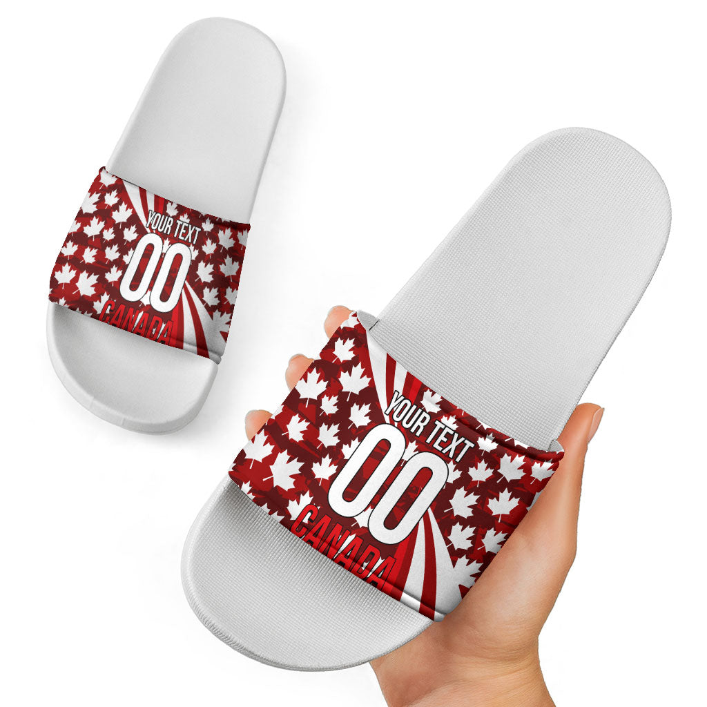 Personalized Canada Football Slide Sandals Maple Leaf Pattern - Moose Soccer Mascot