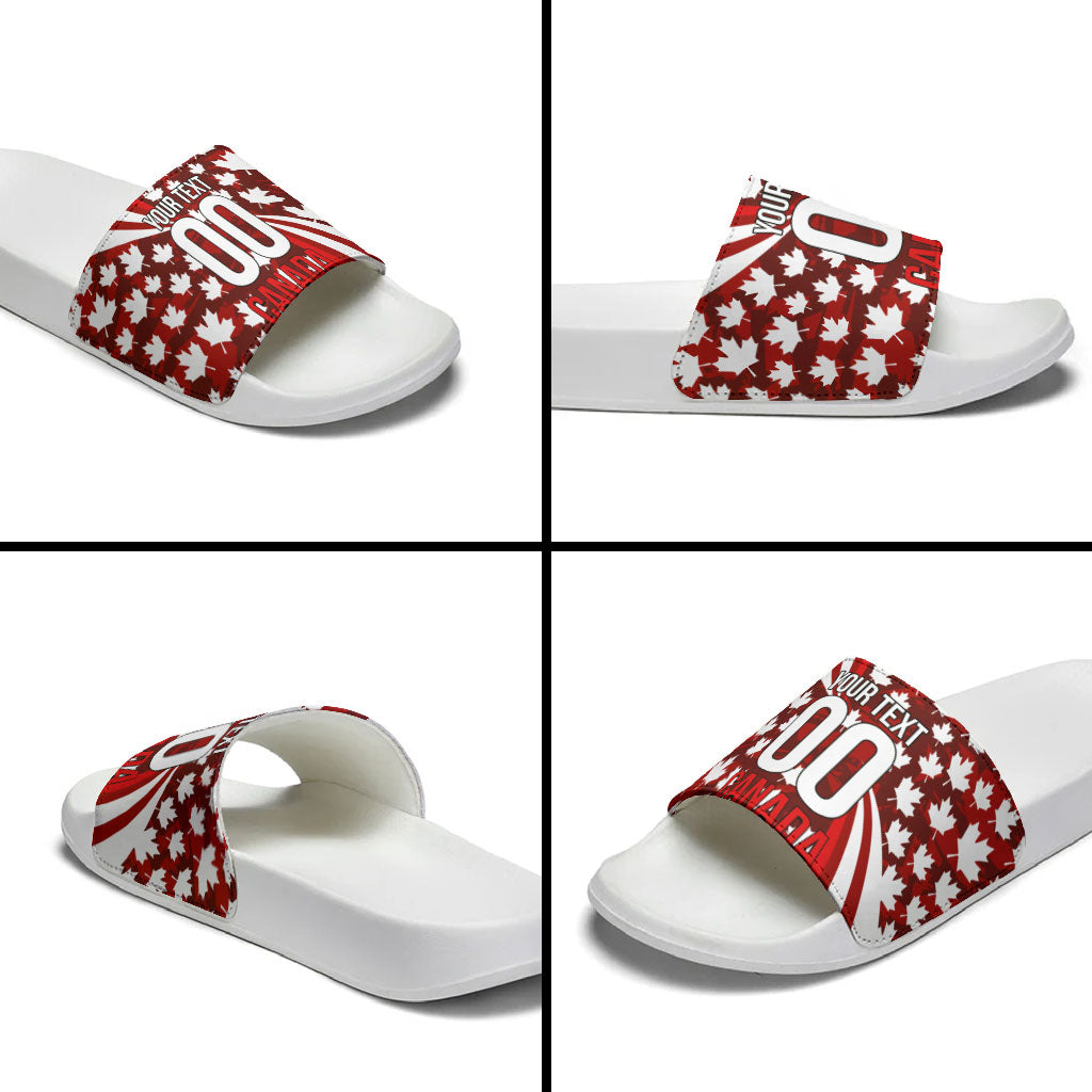 Personalized Canada Football Slide Sandals Maple Leaf Pattern - Moose Soccer Mascot