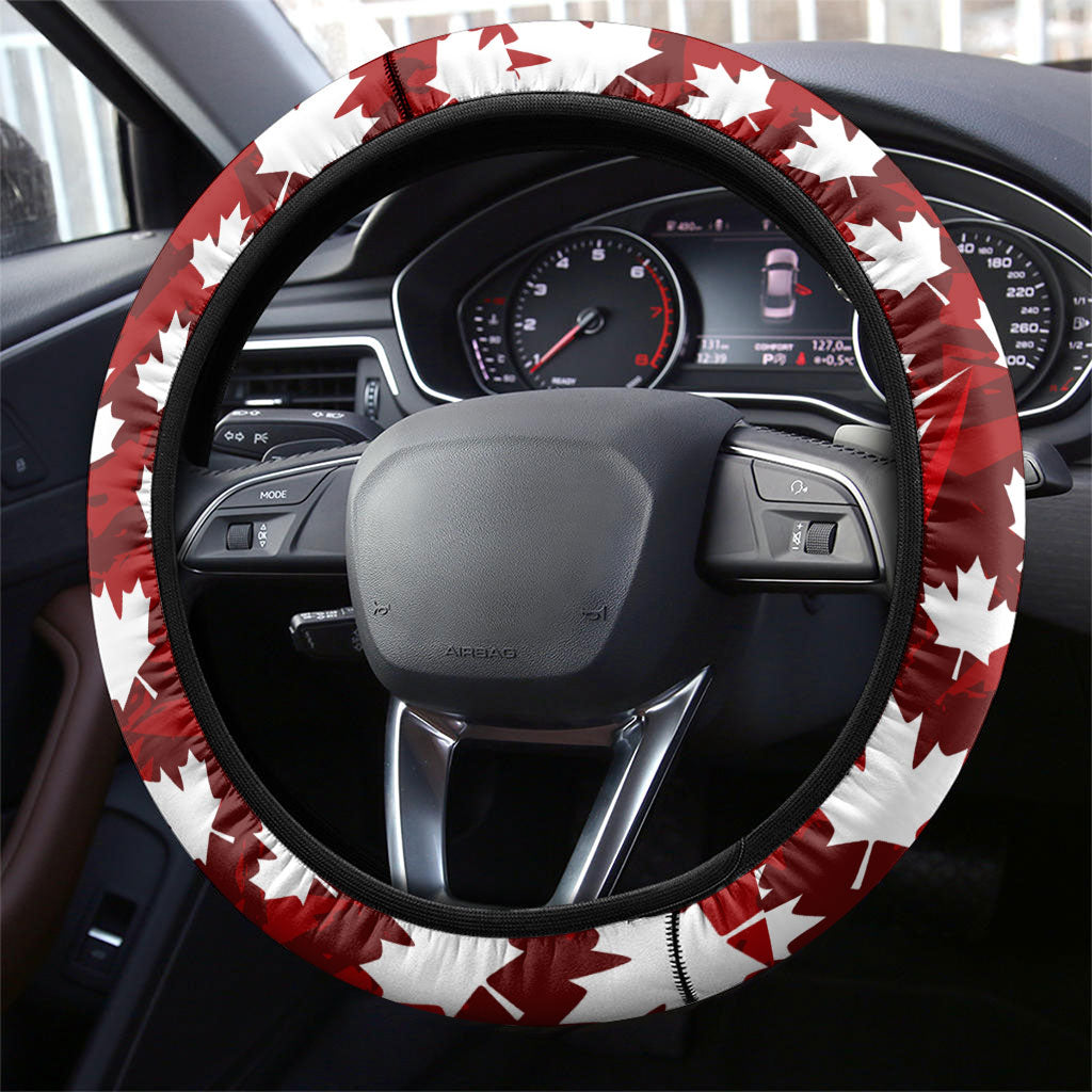 Canada Football Steering Wheel Cover Maple Leaf Pattern - Moose Soccer Mascot