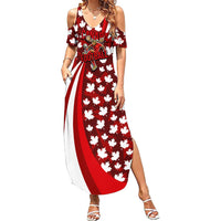 Personalized Canada Football Summer Maxi Dress Maple Leaf Pattern - Moose Soccer Mascot