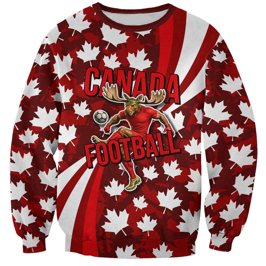 Personalized Canada Football Sweatshirt Maple Leaf Pattern - Moose Soccer Mascot