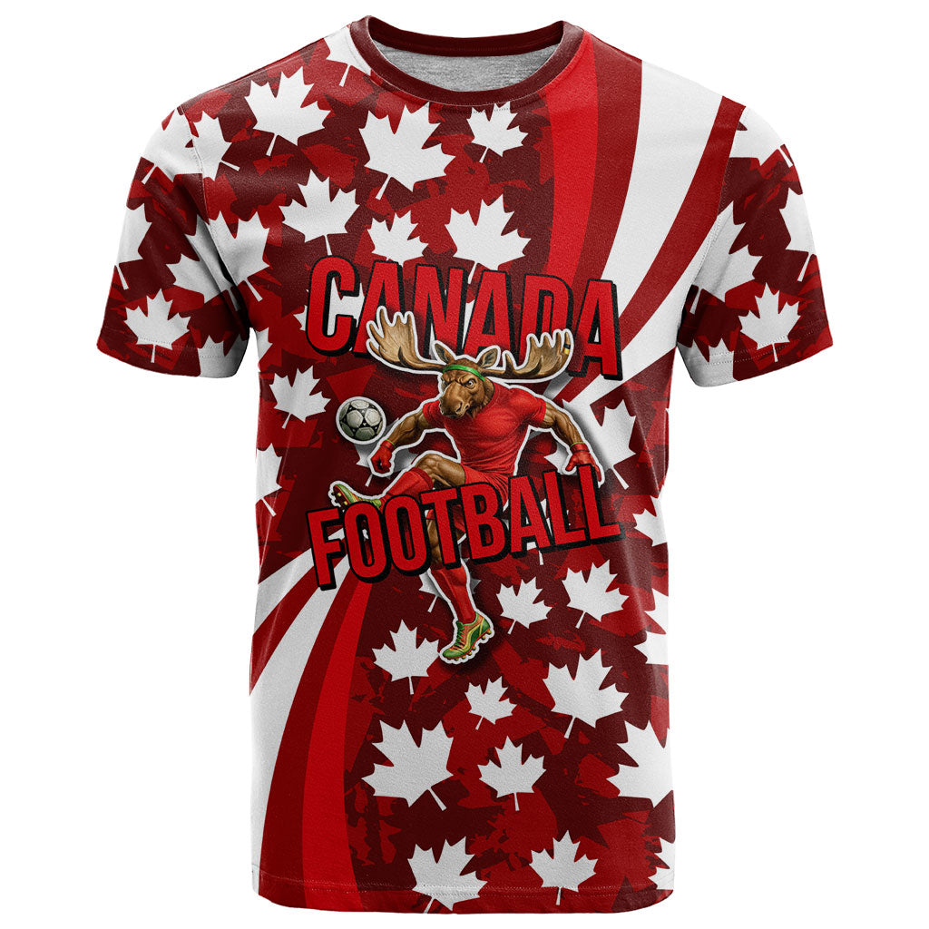 Personalized Canada Football T Shirt Maple Leaf Pattern - Moose Soccer Mascot