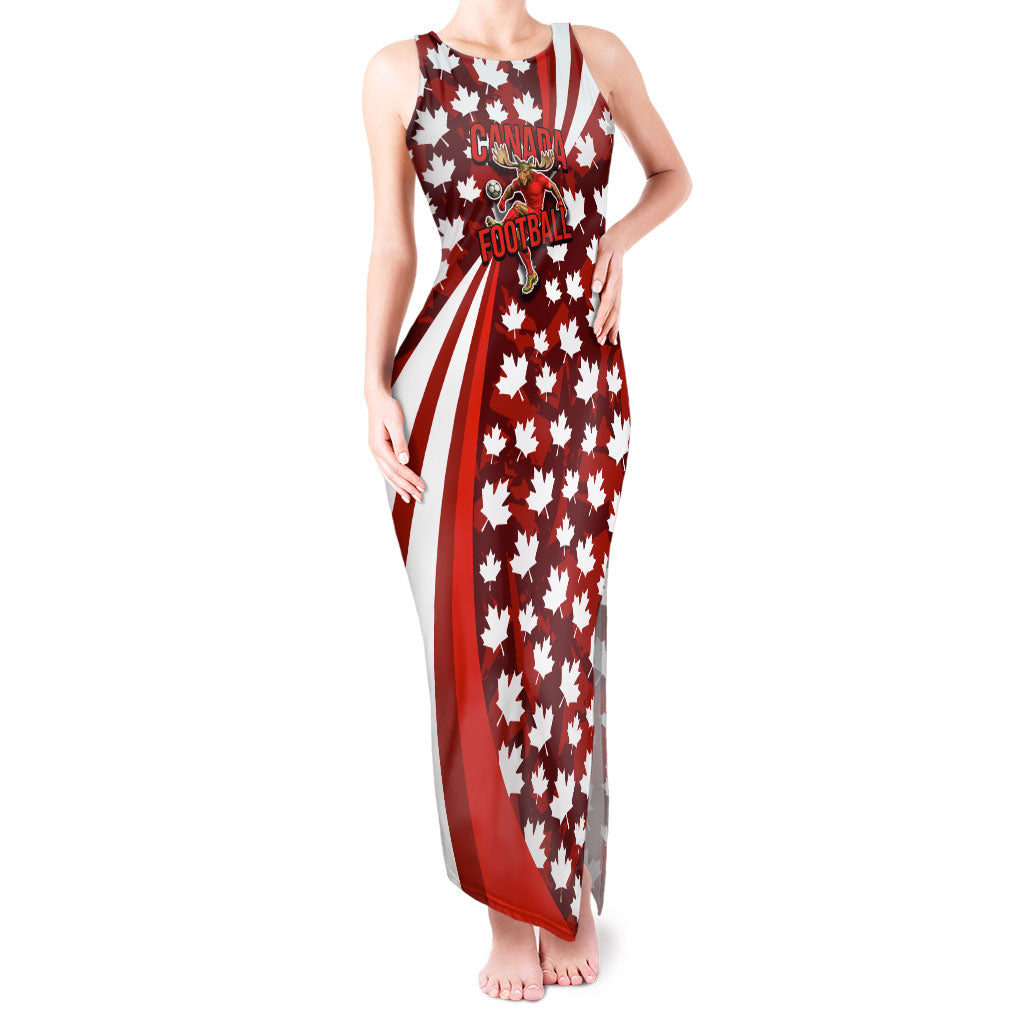 Personalized Canada Football Tank Maxi Dress Maple Leaf Pattern - Moose Soccer Mascot