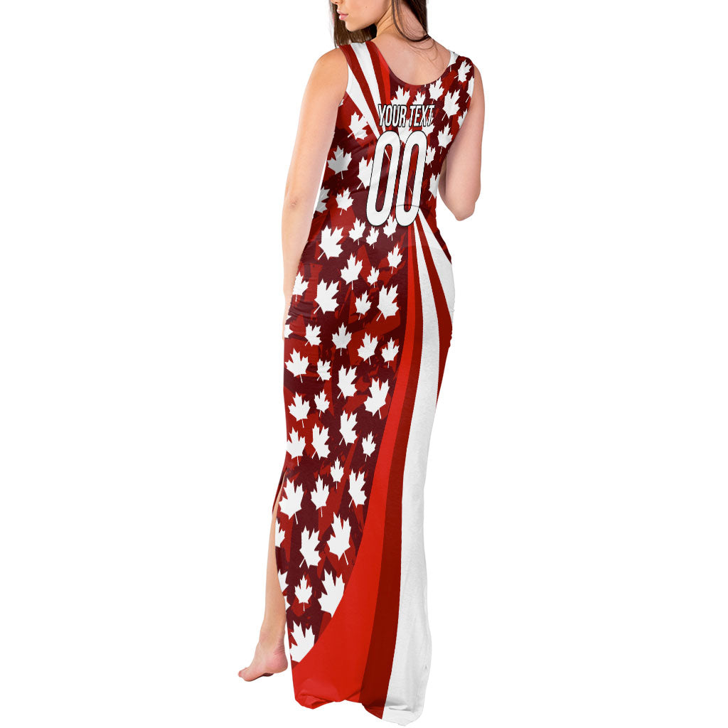 Personalized Canada Football Tank Maxi Dress Maple Leaf Pattern - Moose Soccer Mascot