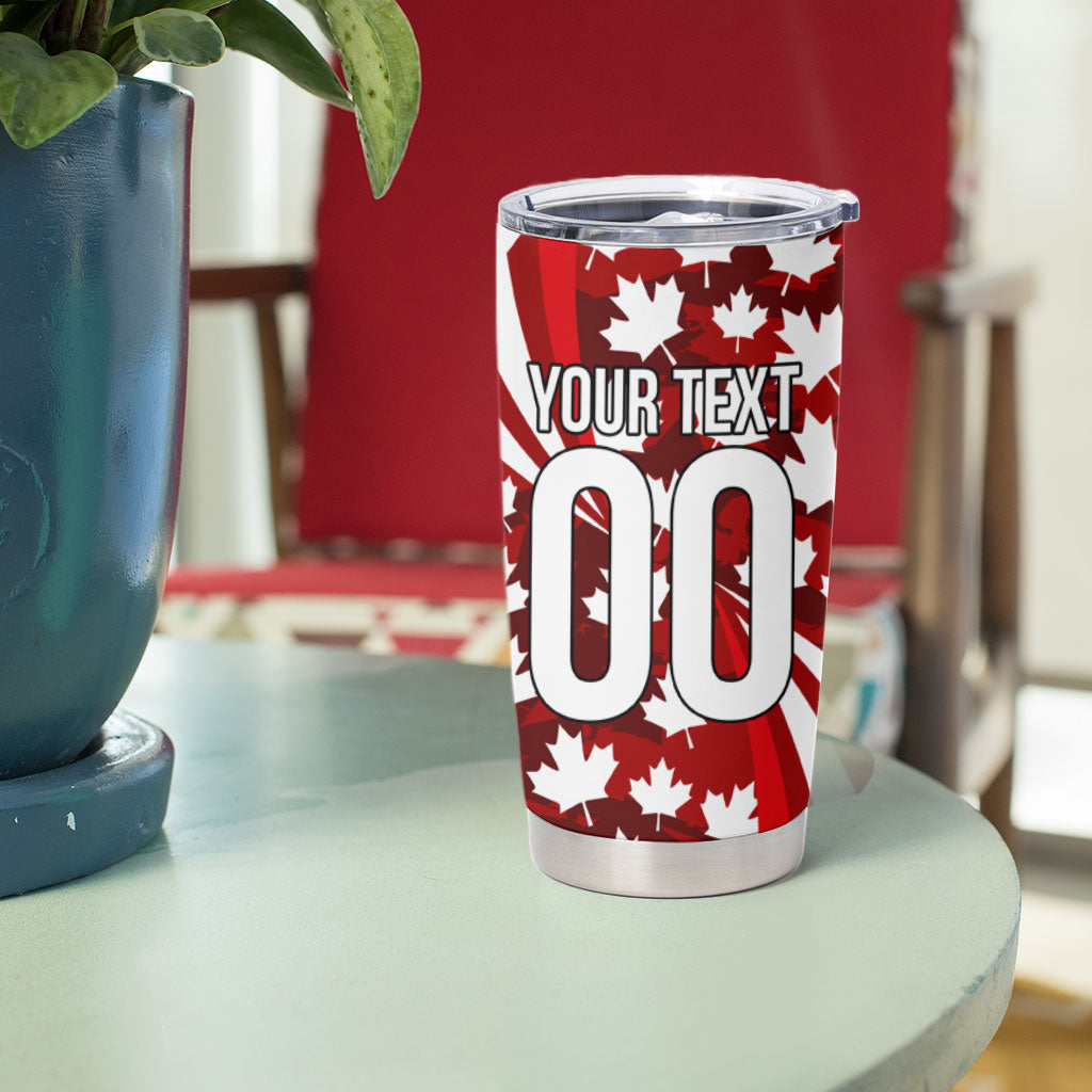 Personalized Canada Football Tumbler Cup Maple Leaf Pattern - Moose Soccer Mascot