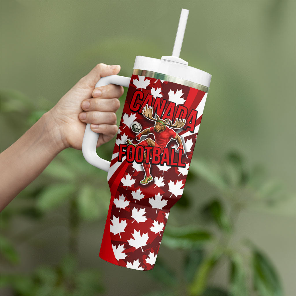 Personalized Canada Football Tumbler With Handle Maple Leaf Pattern - Moose Soccer Mascot