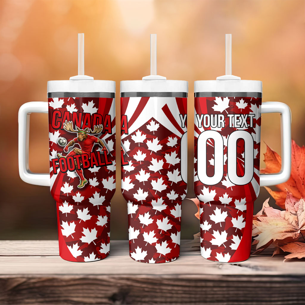 Personalized Canada Football Tumbler With Handle Maple Leaf Pattern - Moose Soccer Mascot
