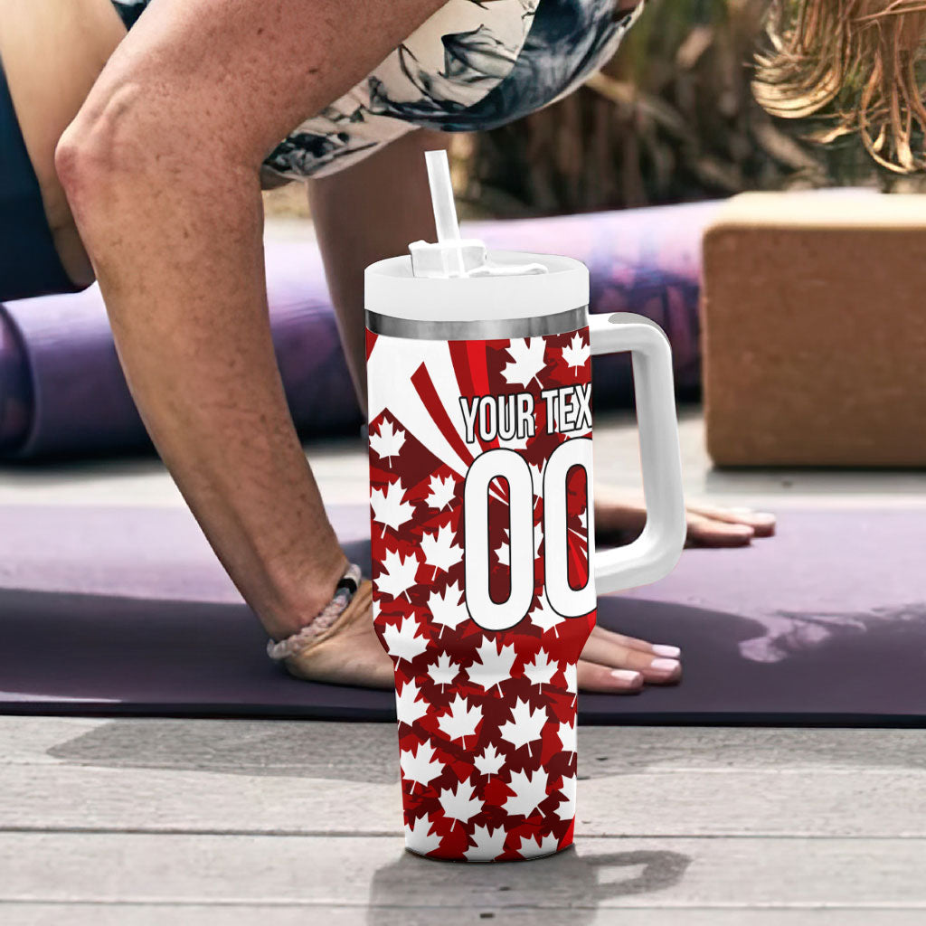 Personalized Canada Football Tumbler With Handle Maple Leaf Pattern - Moose Soccer Mascot