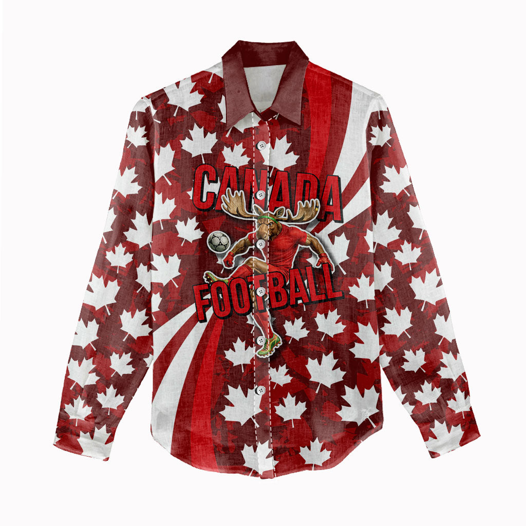 Personalized Canada Football Women Casual Shirt Maple Leaf Pattern - Moose Soccer Mascot