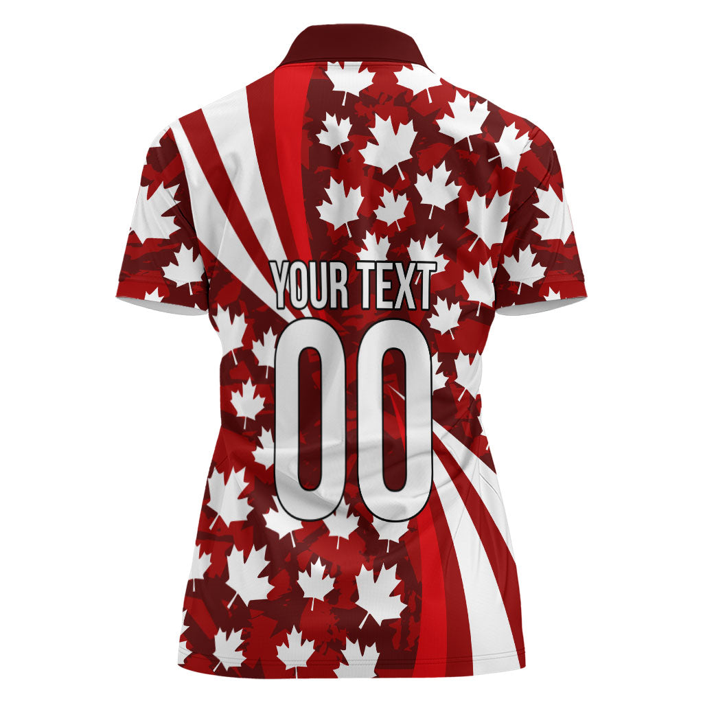 Personalized Canada Football Women Polo Shirt Maple Leaf Pattern - Moose Soccer Mascot