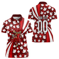 Personalized Canada Football Women Polo Shirt Maple Leaf Pattern - Moose Soccer Mascot