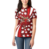 Personalized Canada Football Women Polo Shirt Maple Leaf Pattern - Moose Soccer Mascot