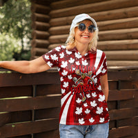 Personalized Canada Football Women Polo Shirt Maple Leaf Pattern - Moose Soccer Mascot