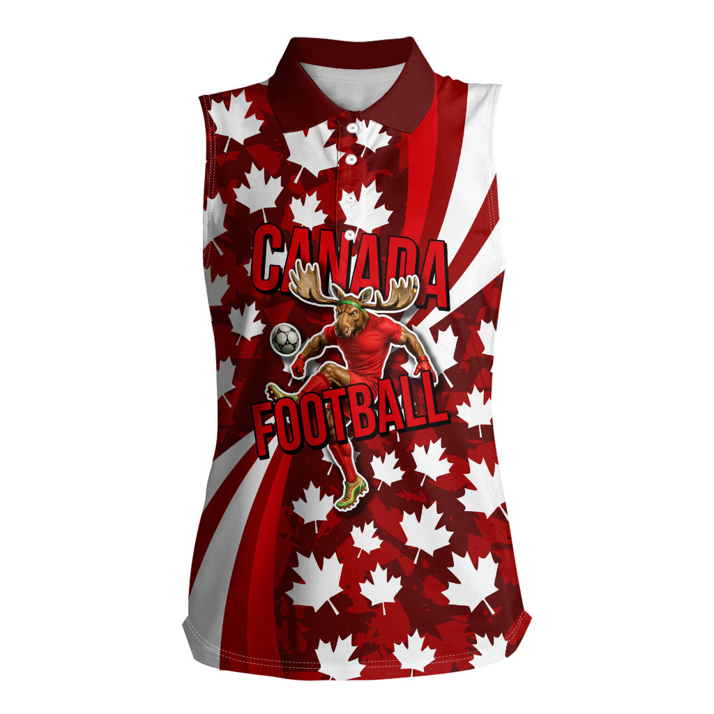 Personalized Canada Football Women Sleeveless Polo Shirt Maple Leaf Pattern - Moose Soccer Mascot