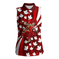 Personalized Canada Football Women Sleeveless Polo Shirt Maple Leaf Pattern - Moose Soccer Mascot