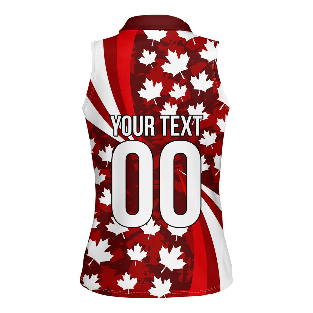 Personalized Canada Football Women Sleeveless Polo Shirt Maple Leaf Pattern - Moose Soccer Mascot