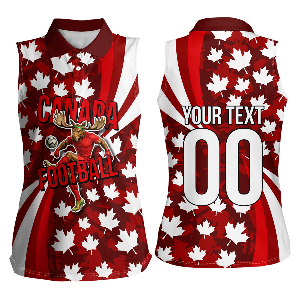Personalized Canada Football Women Sleeveless Polo Shirt Maple Leaf Pattern - Moose Soccer Mascot