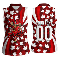 Personalized Canada Football Women Sleeveless Polo Shirt Maple Leaf Pattern - Moose Soccer Mascot