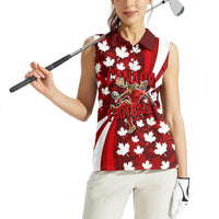 Personalized Canada Football Women Sleeveless Polo Shirt Maple Leaf Pattern - Moose Soccer Mascot
