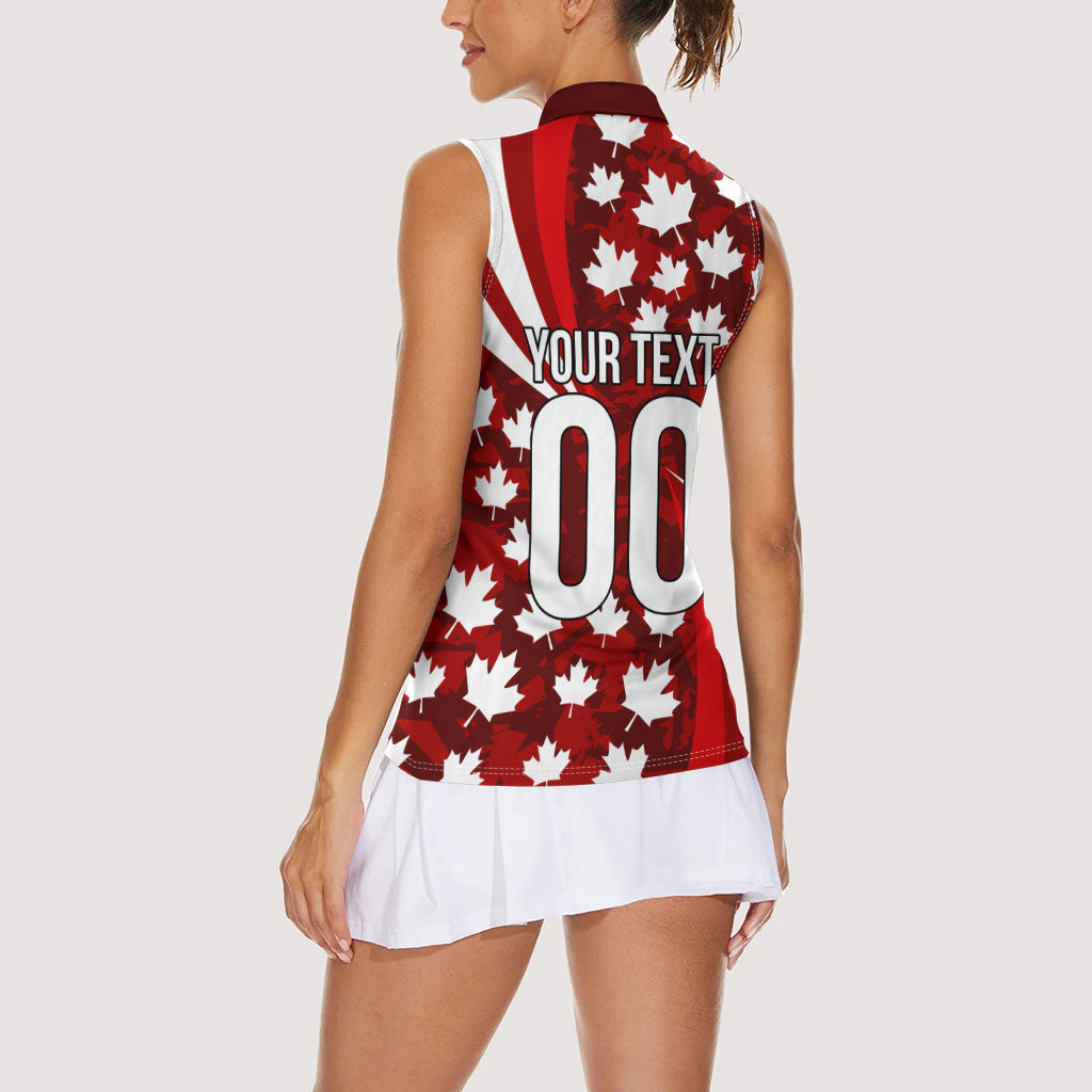 Personalized Canada Football Women Sleeveless Polo Shirt Maple Leaf Pattern - Moose Soccer Mascot