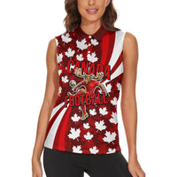Personalized Canada Football Women Sleeveless Polo Shirt Maple Leaf Pattern - Moose Soccer Mascot