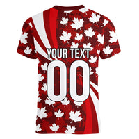Personalized Canada Football Women V-Neck T-Shirt Maple Leaf Pattern - Moose Soccer Mascot